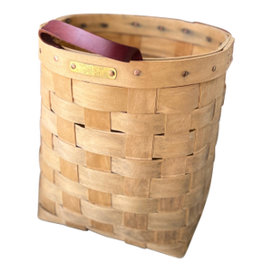 Handcrafted Mountain Trails Basket With Leather Handle 15" High 13" Wide Vintage