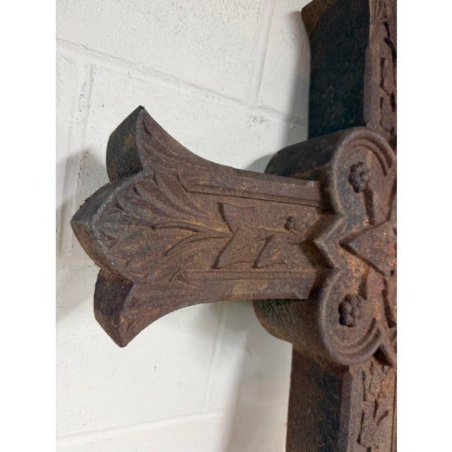Religious Huge Antique Industrial Outdoor Cast Iron Religious Catholic Crucifix Cross For Sale - Image 3 of 15