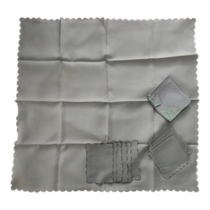 1970s Heather Blue 3' Square Tablecloth With Scalloped Edges Plus 8 Napkins and 6 Rectangles - 15pcs