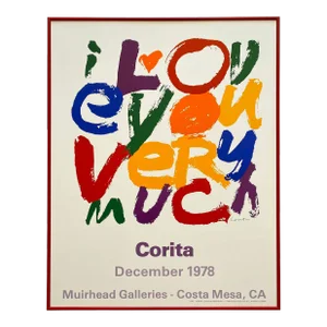 Corita Kent Vintage 1978 " I Love You Very Much " Mid Century Modern Lithograph Print Framed Pop Art Exhibition Poster