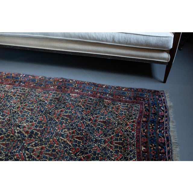 Art Deco Early 1900s Antique Floral Botanical Allover Ivory Cream Blue Navy Hand Knotted Rug - 4’8” X 6' For Sale - Image 3 of 13