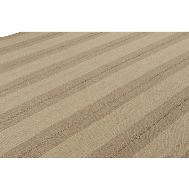 Rug & Kilim Rug & Kilim’s Contemporary Kilim With Beige and Taupe Stripes and Brown Accents For Sale - Image 4 of 7