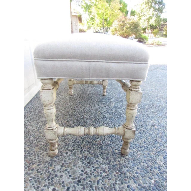 Antique White Vintage Painted Turned Wood Bench For Sale - Image 8 of 16