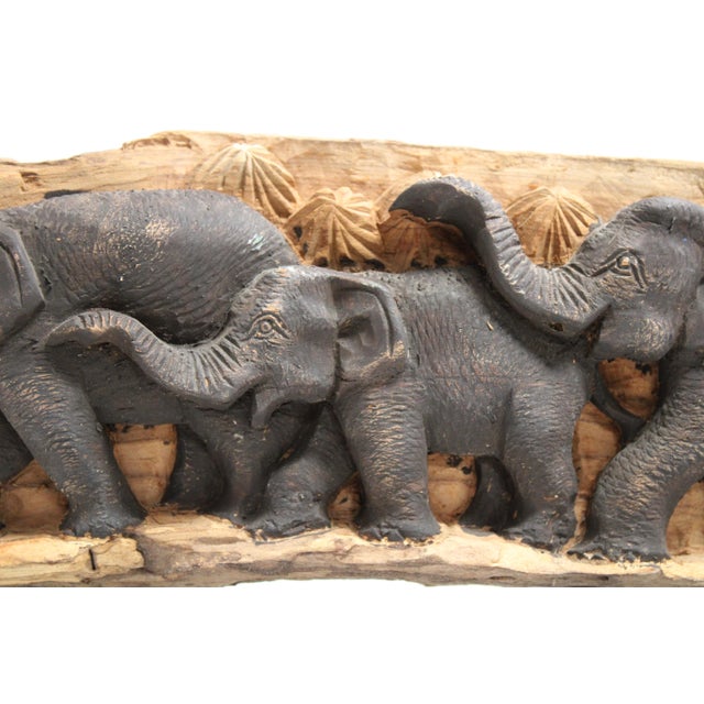 Chestnut Elephant Family Carved on Wood Plaque With Formica Base For Sale - Image 8 of 11