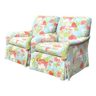 Vintage Floral Upholstered Armchairs - Pair For Sale