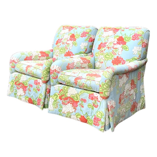 Vintage Floral Upholstered Armchairs - Pair For Sale