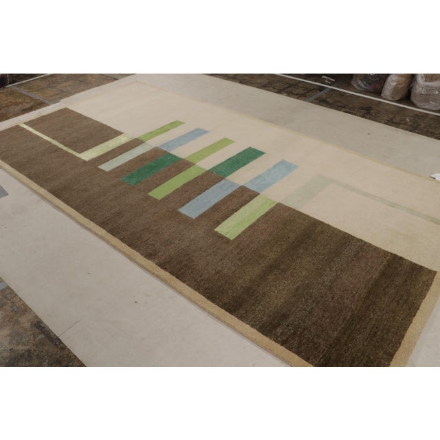 Modern Rug & Kilim’s Modern Bauhaus Geometric Beige Brown Blue and Green Wool Custom Rug For Sale - Image 3 of 9