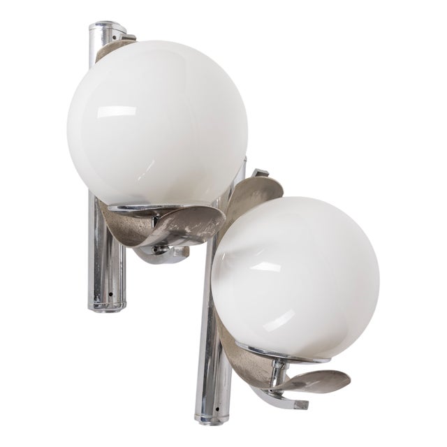 Vintage Italian Wall Lamps in Metal and Glass, Set of 2 For Sale