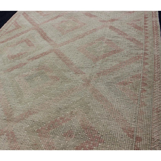 Mid 20th Century Vintage Turkish Embroidered Rug With Geometric Diamond Design With Soft Colors For Sale - Image 5 of 13