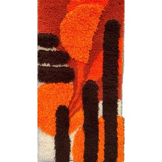 1960's Mid-Century Modern Orange Abstract Rya Shag Handmade Wall Hanging Rug, Sweden For Sale