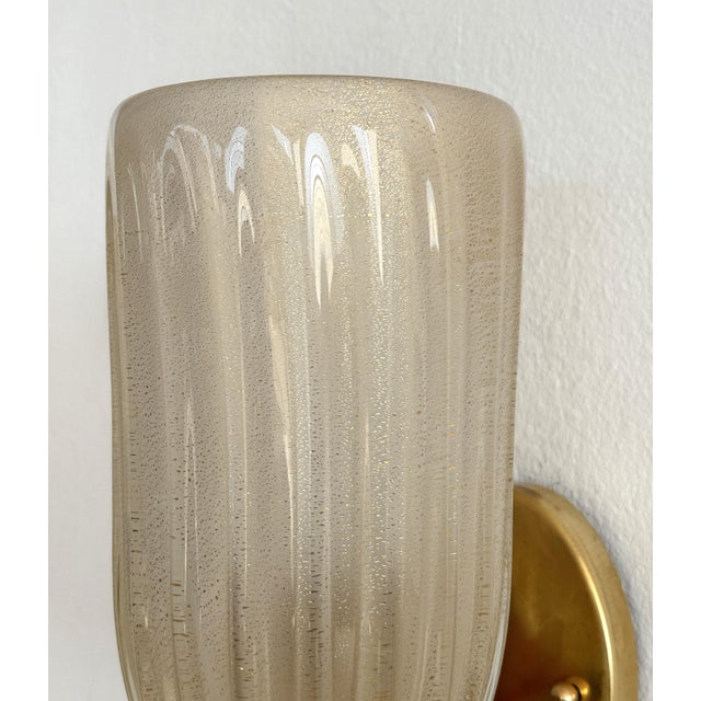 Large Italian Art Deco Style Murano Glass and Brass Wall Lights, 1990s, Set of 2 For Sale - Image 11 of 17