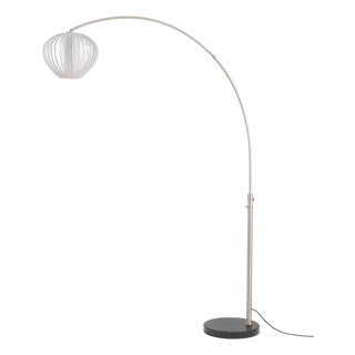 Float Arc Lamp - 92" Satin Nickel Steel, Mid Century Floor Lamp, Sphere White Satin Shade, Marble Base For Sale