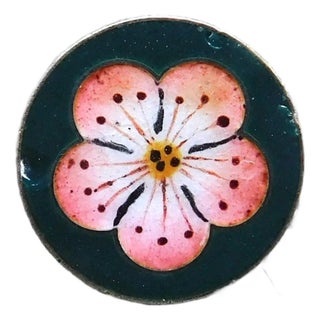 Antique Round French European Enamel Flower Pin For Sale