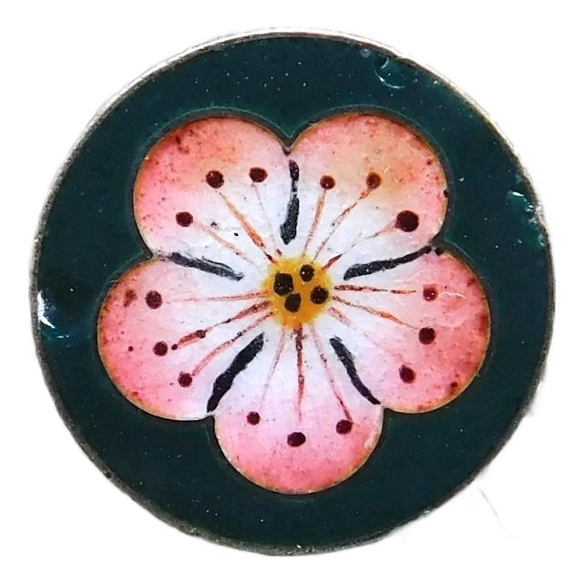 Antique Round French European Enamel Flower Pin For Sale