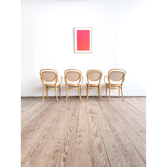 Modern 215 P Bentwood Armchairs in Beech with Velvet Cover in Sage by Michael Thonet for Thonet, Germany, 1993, Set of 4 For Sale - Image 3 of 17