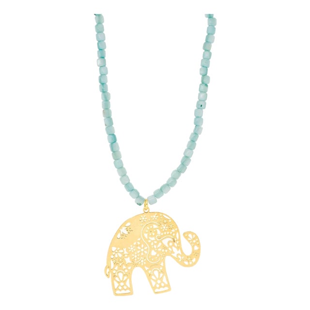 Bohemian Gold Elephant Beaded Necklace For Sale