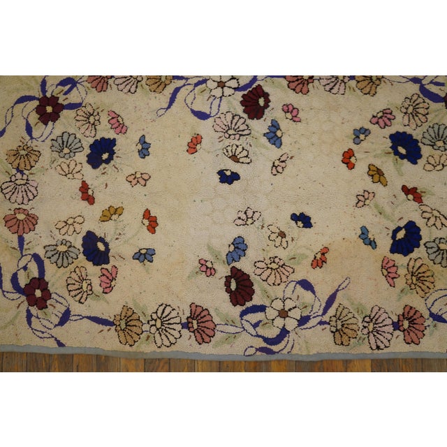 American 1930s Multicolor Floral Folk Art Antique American Hooked Rug 2'5" X 4'1" Handknotted Wool Carpet For Sale - Image 3 of 5