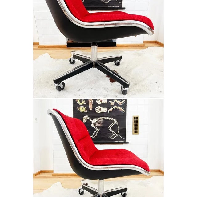 Vintage Red Leather Chair by Charles Pollock for Knoll, 1970 For Sale - Image 3 of 10