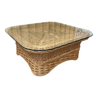 Coastal Style Braided Rattan Coffee Table. Circa 1980s For Sale