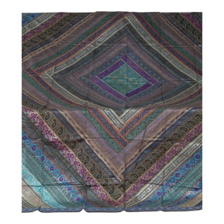 Mid 20th Century Indian Turquoise, Violet & Gold Silk Embroidered Fabric For Sale