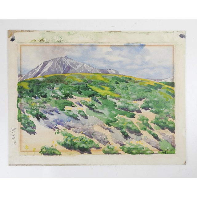 Rustic Antique 1912 High Desert Mountain Landscape Watercolor Painting For Sale - Image 3 of 3