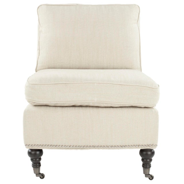 Slipper Chair, Off White & Espresso For Sale - Image 10 of 10