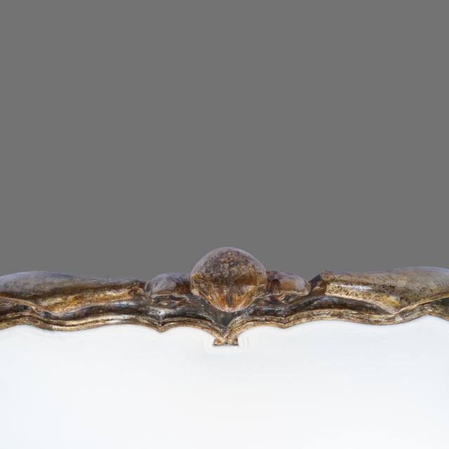 Early 20th Century Antique Italian Venetian Rococo King Headboard – Silver Parcel Gilt, Crypton Linen Re-Upholstery For Sale - Image 5 of 12