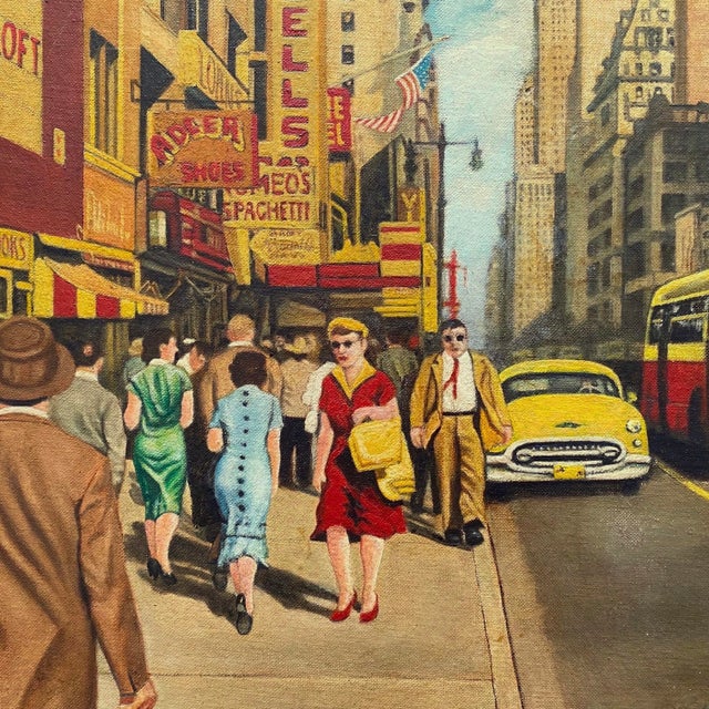 Dave Milton Vintage 1959 Mid Century Modern Edward Hopper Style " 42nd Street and Fifth Avenue, New York City " Framed Original Realist Oil Painting For Sale - Image 15 of 18