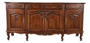 Karges Style French Provincial Louis XV Carved Walnut Sideboard Credenza