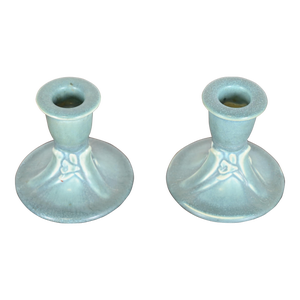 Rookwood Pottery Arts & Crafts Glazed Ceramic Candlesticks, 1946