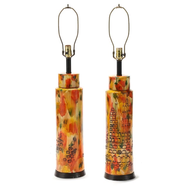 Abstract 1970s Campus Ceramic Table Lamps - a Pair For Sale - Image 3 of 9