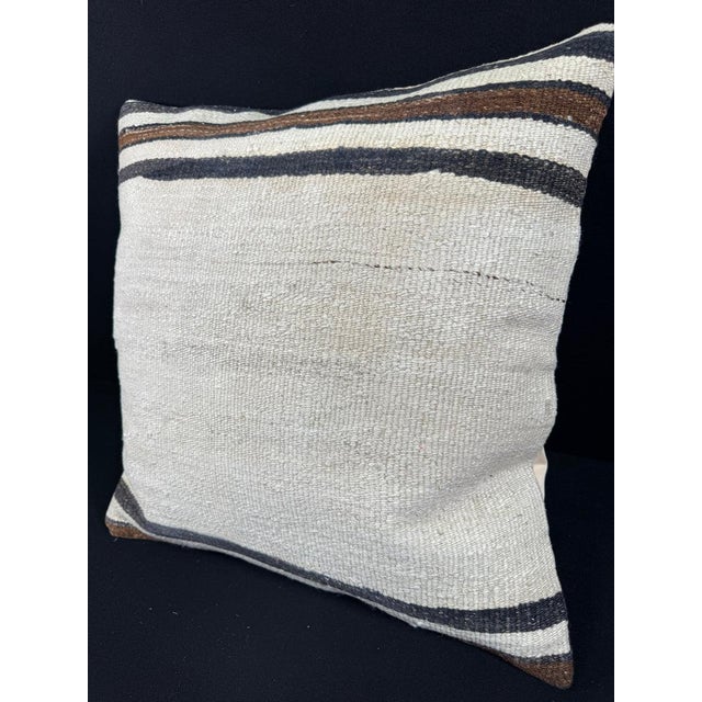 Turkish Hemp Pillow Cushion Natural Beige Black Pillow Cushion Cover 24x24 For Sale - Image 4 of 4