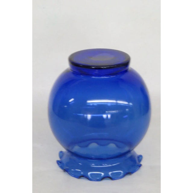 Mid Century Modern Glass Cobalt Blue Ruffle Rim Round Vase For Sale - Image 4 of 9