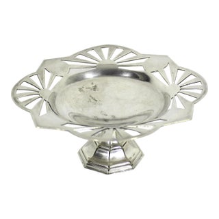 Vintage Art Deco Silverplate Pedestal Dish, Small Footed Pierced Tray For Sale