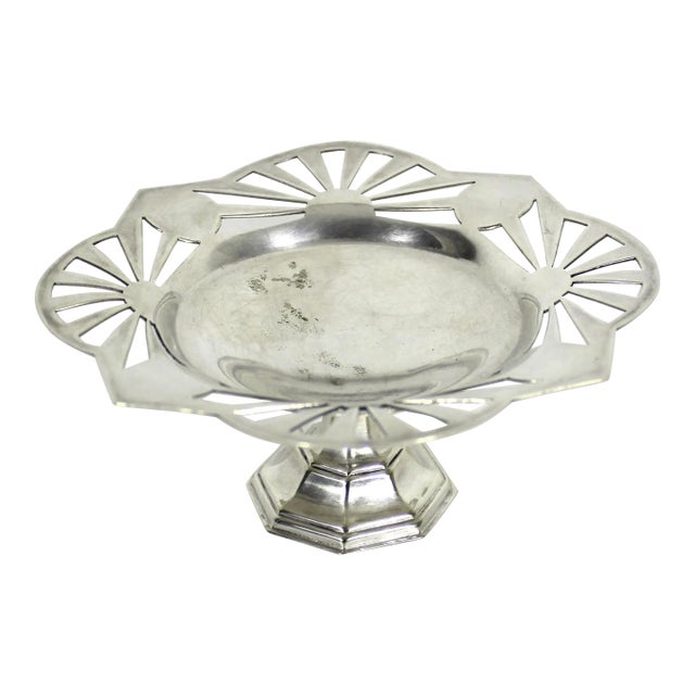 Vintage Art Deco Silverplate Pedestal Dish, Small Footed Pierced Tray For Sale