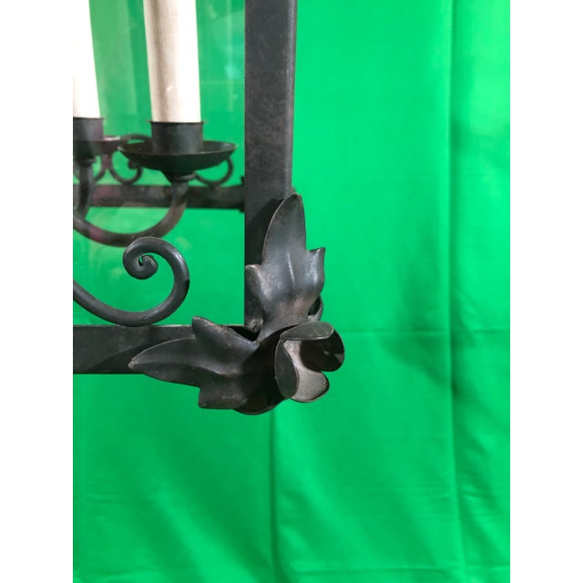Metal Vintage Italian Square Four Light Wrought Iron Lantern in Rustic Finish For Sale - Image 7 of 11