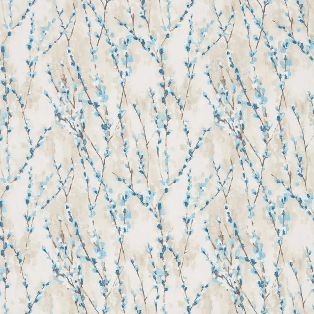 Fully upholstered king headboard (front & back), box bed and legs. Fabric is Harlequin Salice Marine Fabric. This bed...