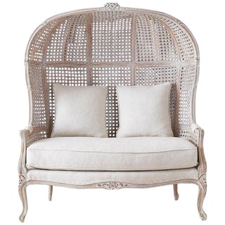 French Louis XV Style Hooded Balloon Canopy Porter's Settee