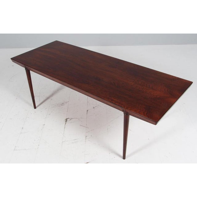 Erik Risager / Severin Hansen sofa table. Rosewood veneers. Made by Haslev Møbler, 1960s. This piece is attributed to the...