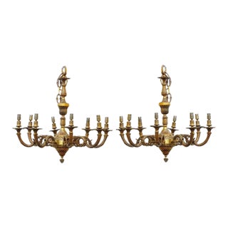 Pair English Brass Eight-Light Chandeliers, Early 20th Century For Sale