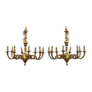 Pair English Brass Eight-Light Chandeliers, Early 20th Century