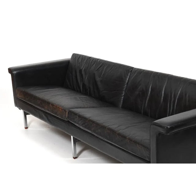 Large Danish Sofa in Leather with Chrome Legs and Teak Ends For Sale - Image 4 of 13