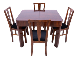 Art Deco Rectangular Table and Chairs, 1930s, Set of 5