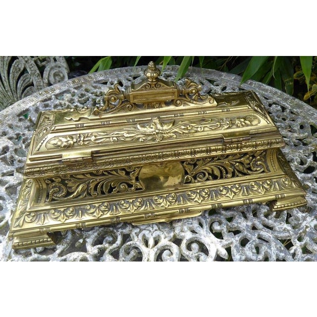 Large Antique Ornate Brass Inkwell, 1820 For Sale - Image 4 of 14