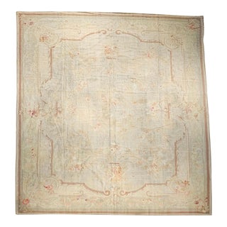 19th Century French Aubusson Rug, Handwoven Wool, Floral Design, 12x14 For Sale