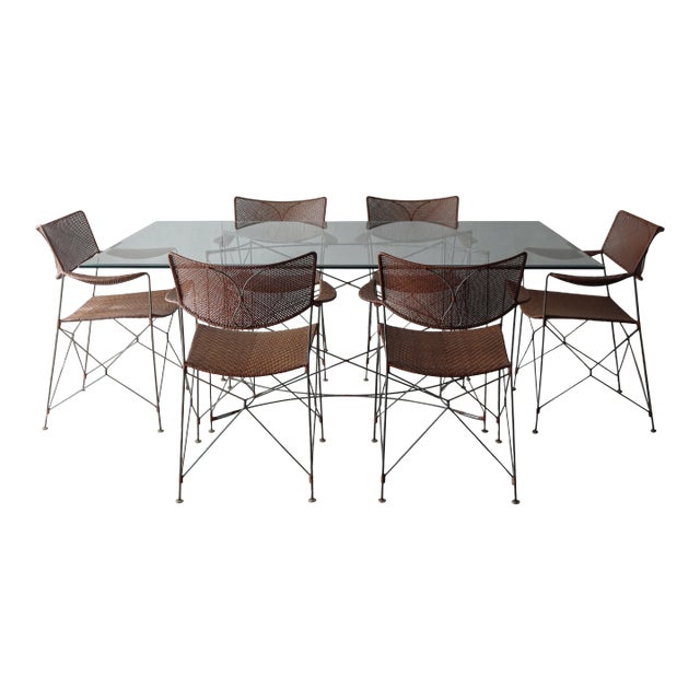 Yuzura Yamakawa Steel Wire and Rattan Dining Set For Sale