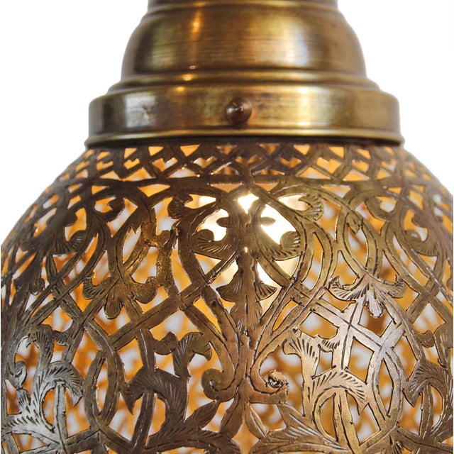 Indian Vintage Moroccan Brass Lace Work Globe Pendant Light For Sale - Image 3 of 3
