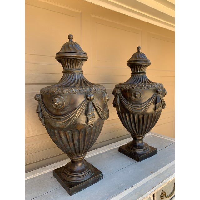 Grand Tour 20th Century Monumental Neoclassical Covered Urns Attributed to Maitland Smith, Pair For Sale - Image 3 of 14