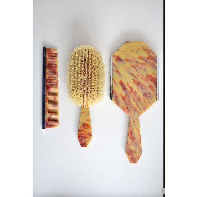 Art Deco Mirror, Brush, and Comb, 1920s, Set of 5 For Sale - Image 3 of 10