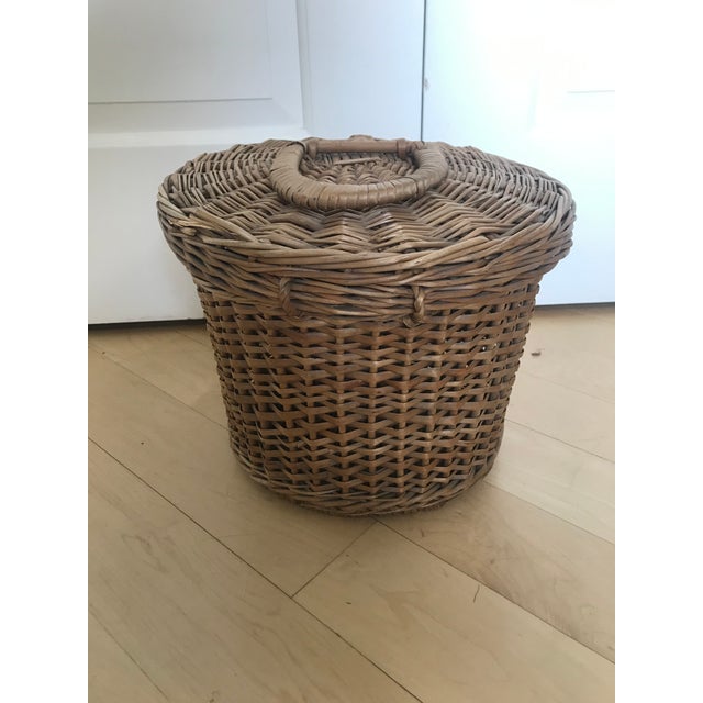 Vintage Round Wicker Basket With Lid Chairish